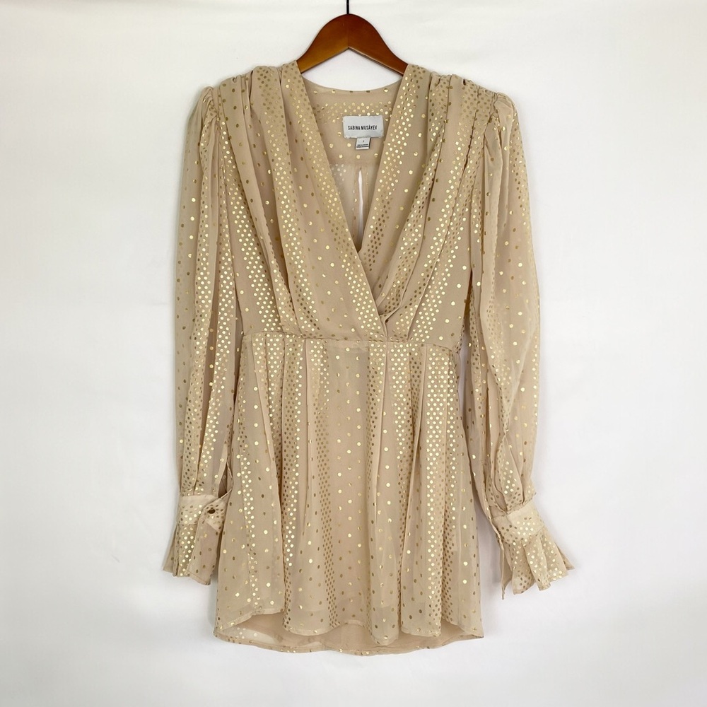 SABINA MUSAYEV Amara Foil Dot Cocktail Dress V Neck Mini Glam Layered Size Small
